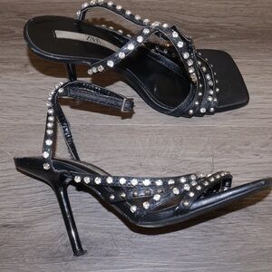Zara Woman High Heel Studded Jewel Sandals Shoes size 37